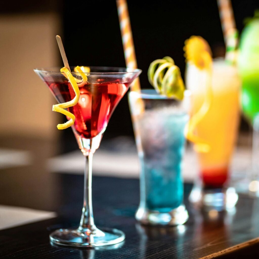 Assorted Conrad Vodka cocktails including martinis and colourful mixed drinks.