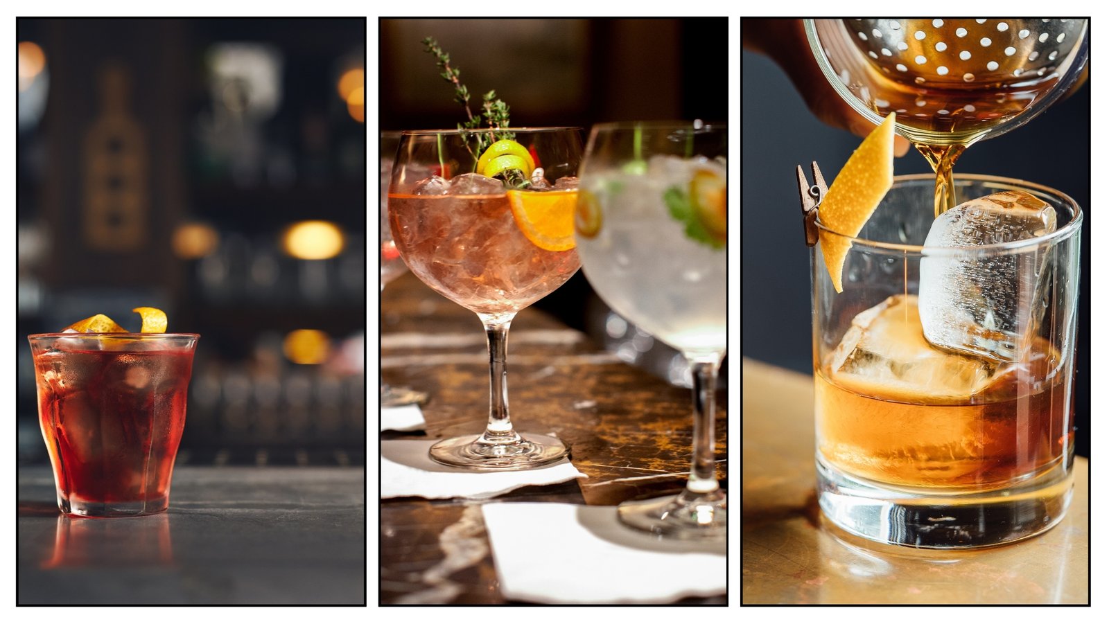 three-premium-cocktail-serves-featuring-gin-vodka-and-liqueur-creations-showcasing-conrad -distillery’s-signature-spirits-in-elegant-glassware.