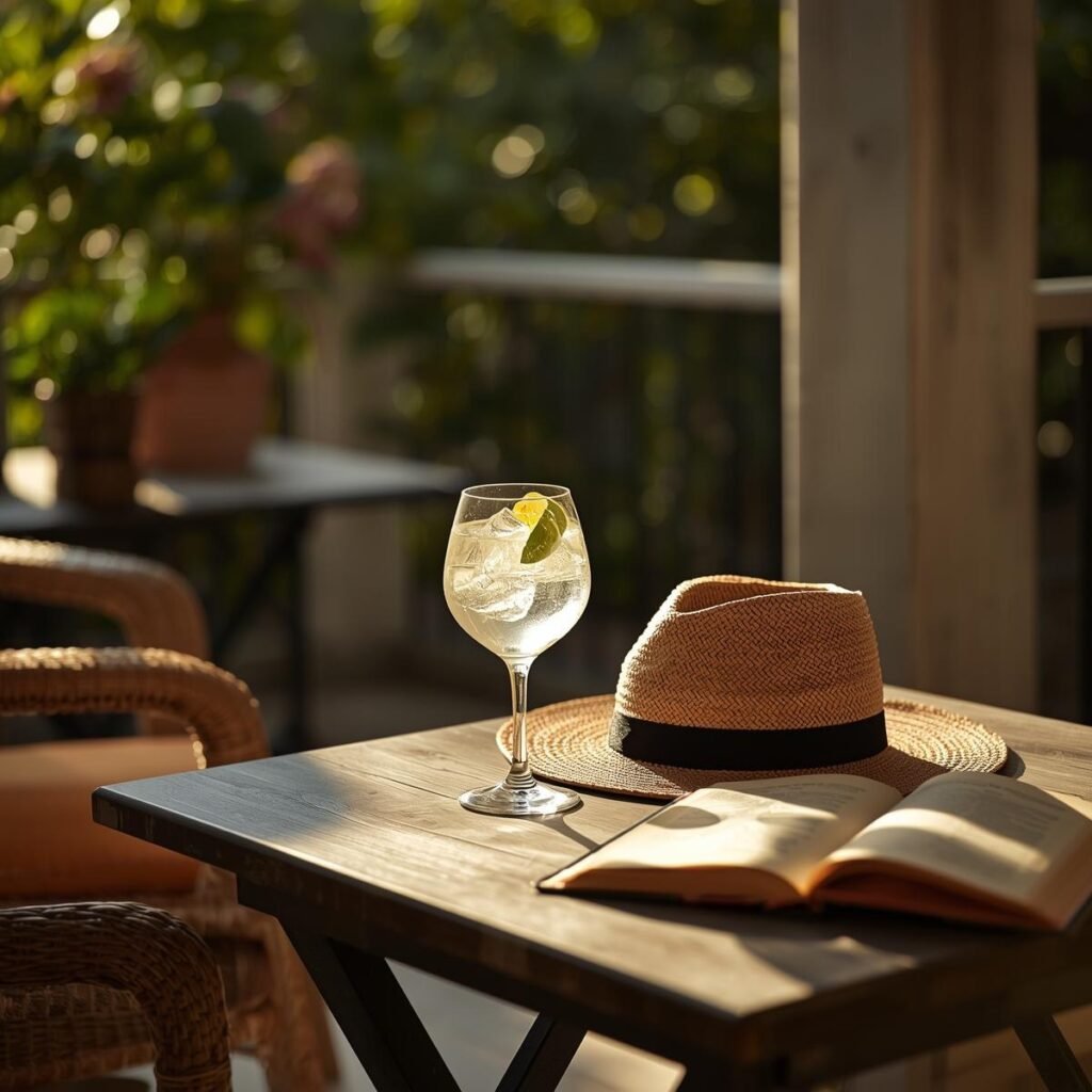 gin-and-tonic-served-in-the-afternoon-sun-on-a-rustic-outdoor-table-with-a-straw-hat-and-open-book-capturing-the-relaxed-elegance-of-conrad-distillerys-australian-spirits
