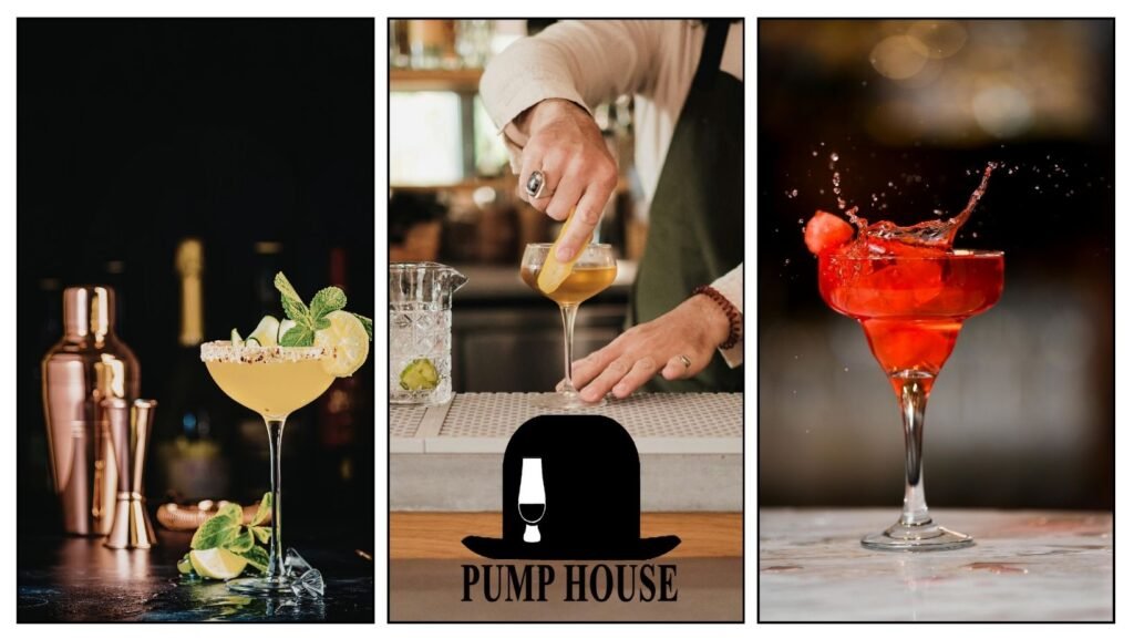 Three elegant cocktails styled for the Pump House Club, showcasing Conrad Distillery’s premium spirits and exclusive member experience.