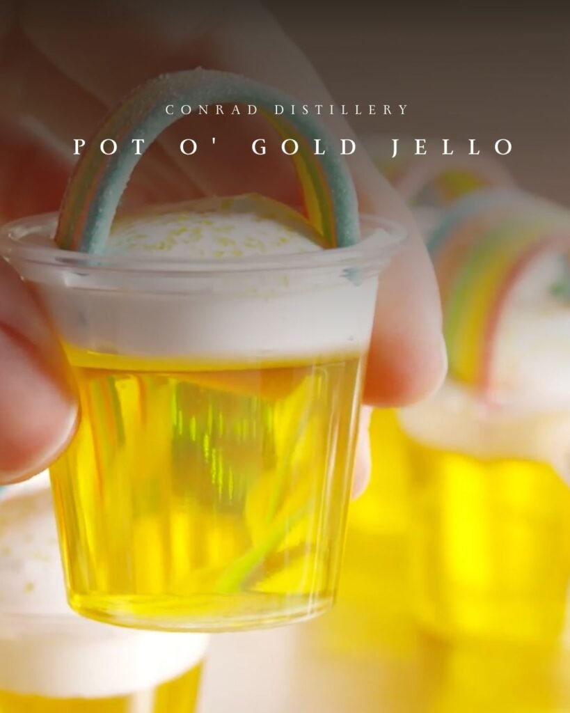 Three St Patrick’s Day cocktails including a Guinness Black Russian, festive rainbow shot, and green mimosa.